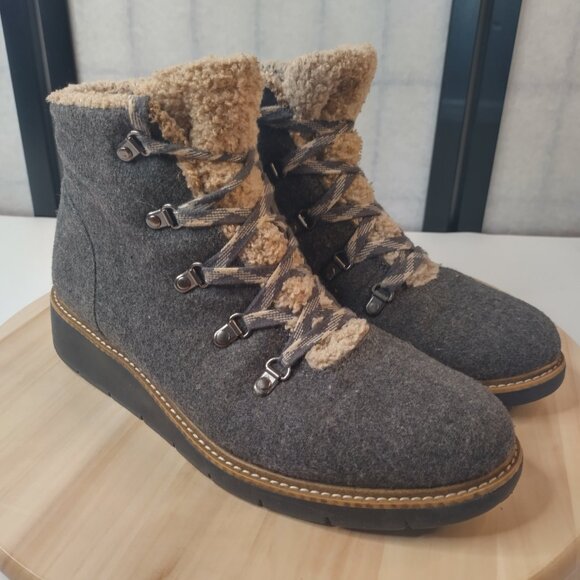 Dr. Scholl's So Cozy Gray Ankle Flannel & Faux Fur Waterproof Boots Women US 9M - Picture 3 of 16